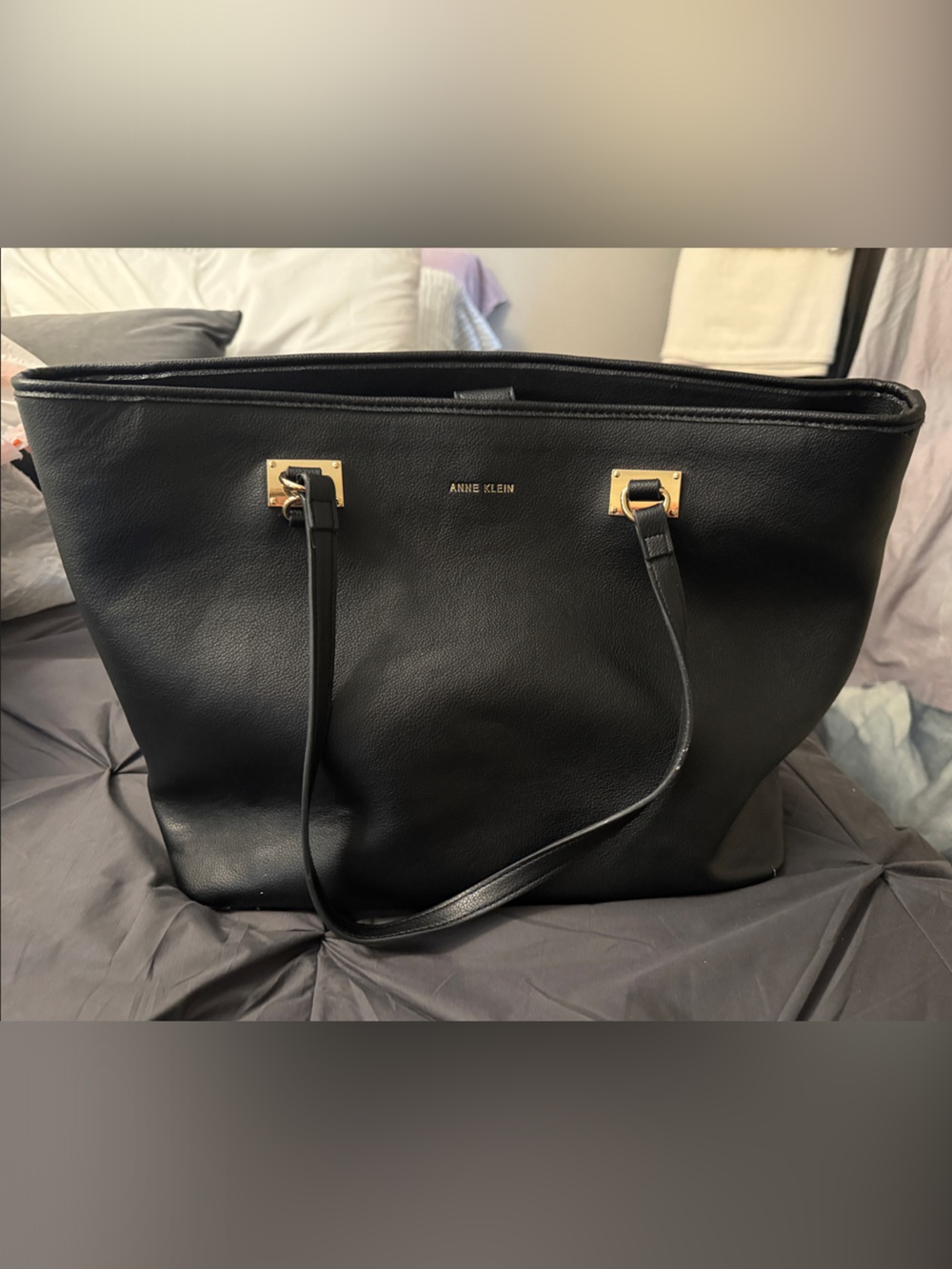 Anne Klein Black Large Tote with Gold Accents